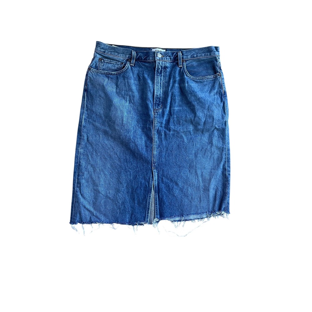 Agolde Leif Denim Skirt Medium Indigo Raw Hem Cotton Size 31